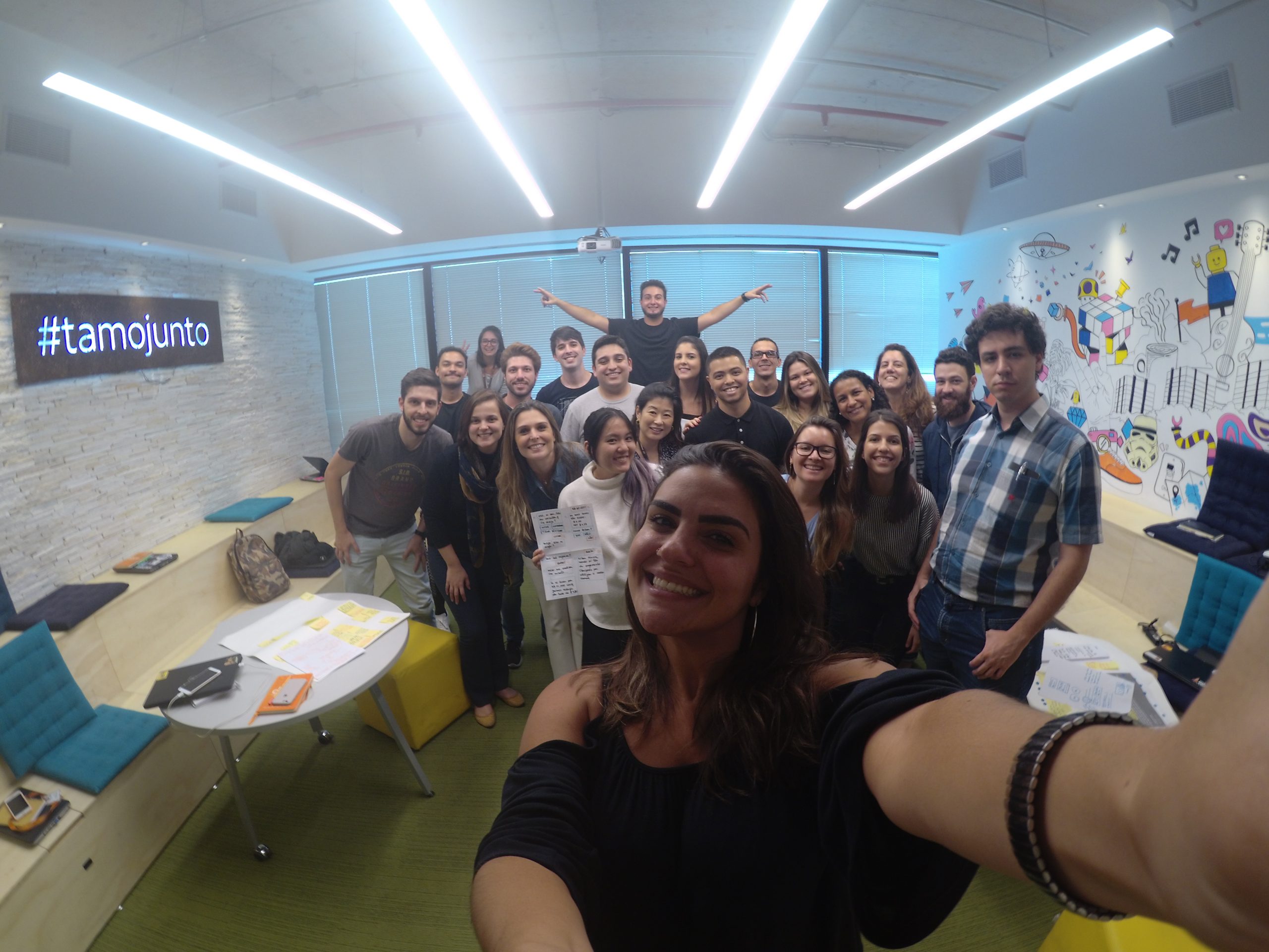 A product team gathered after a collaborative workshop