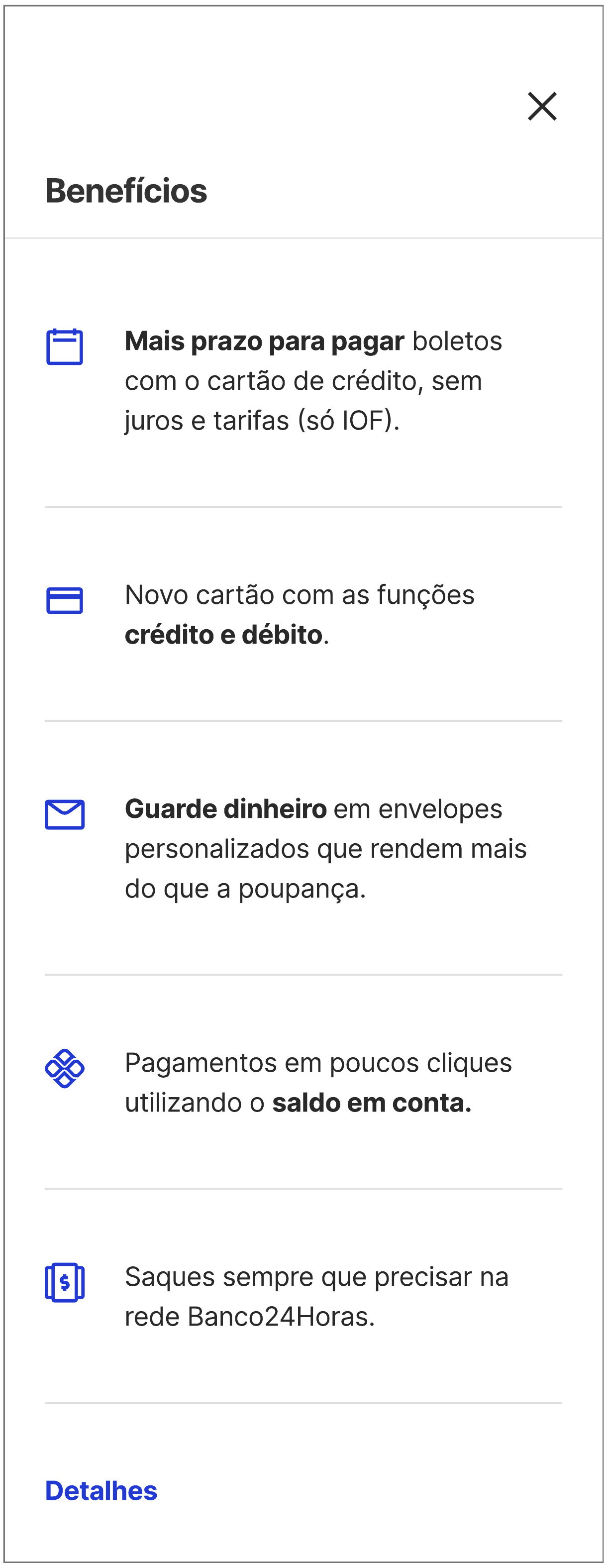 BV account benefits interface