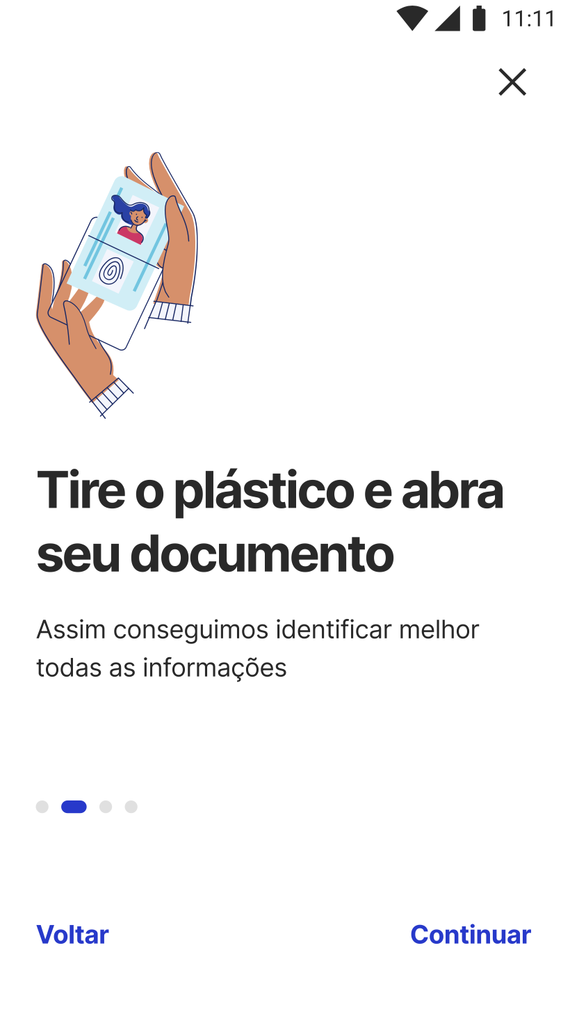 Screen asking the customer to remove the plastic and open the document