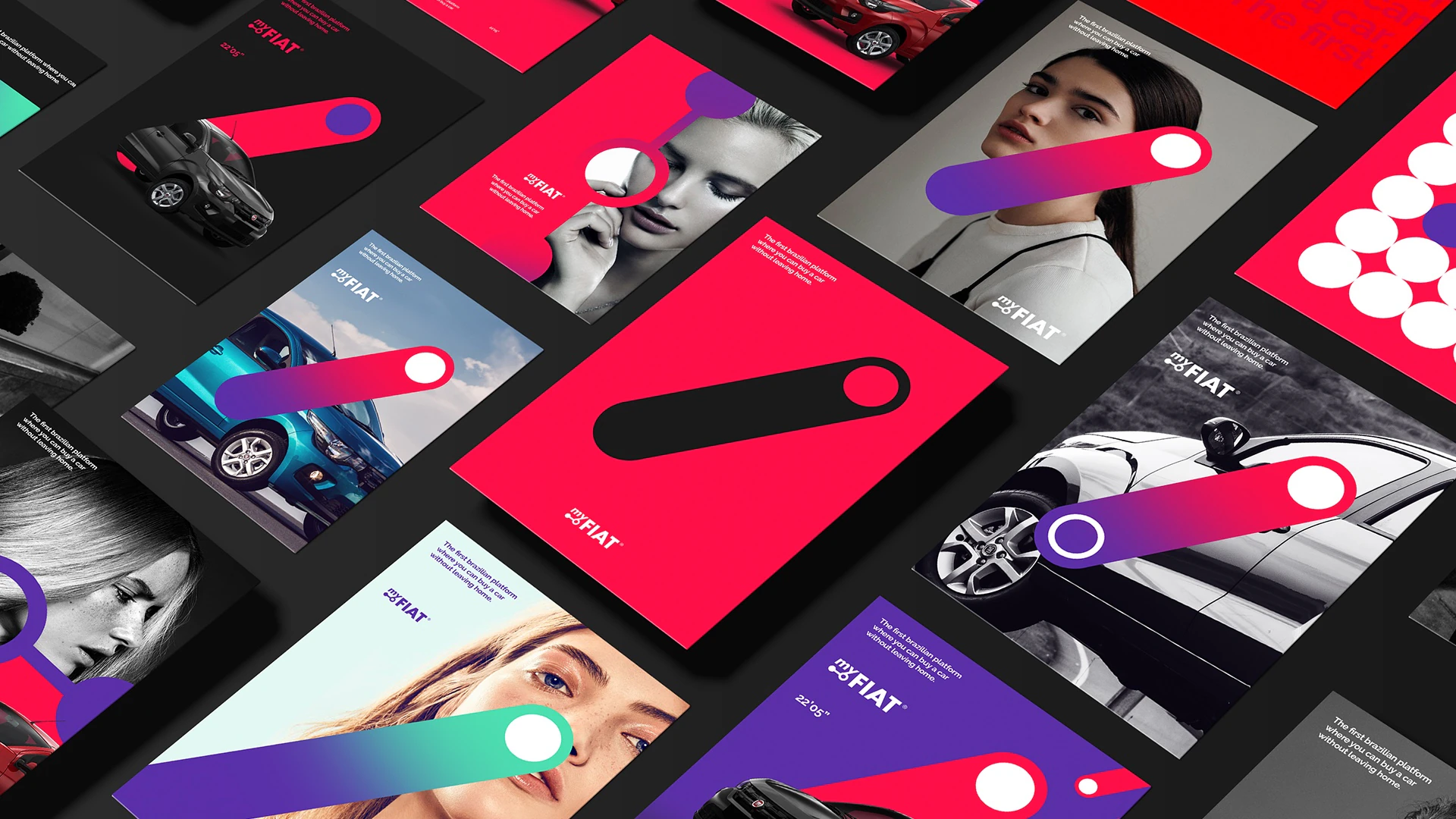 My Fiat visual identity applied across printed cards